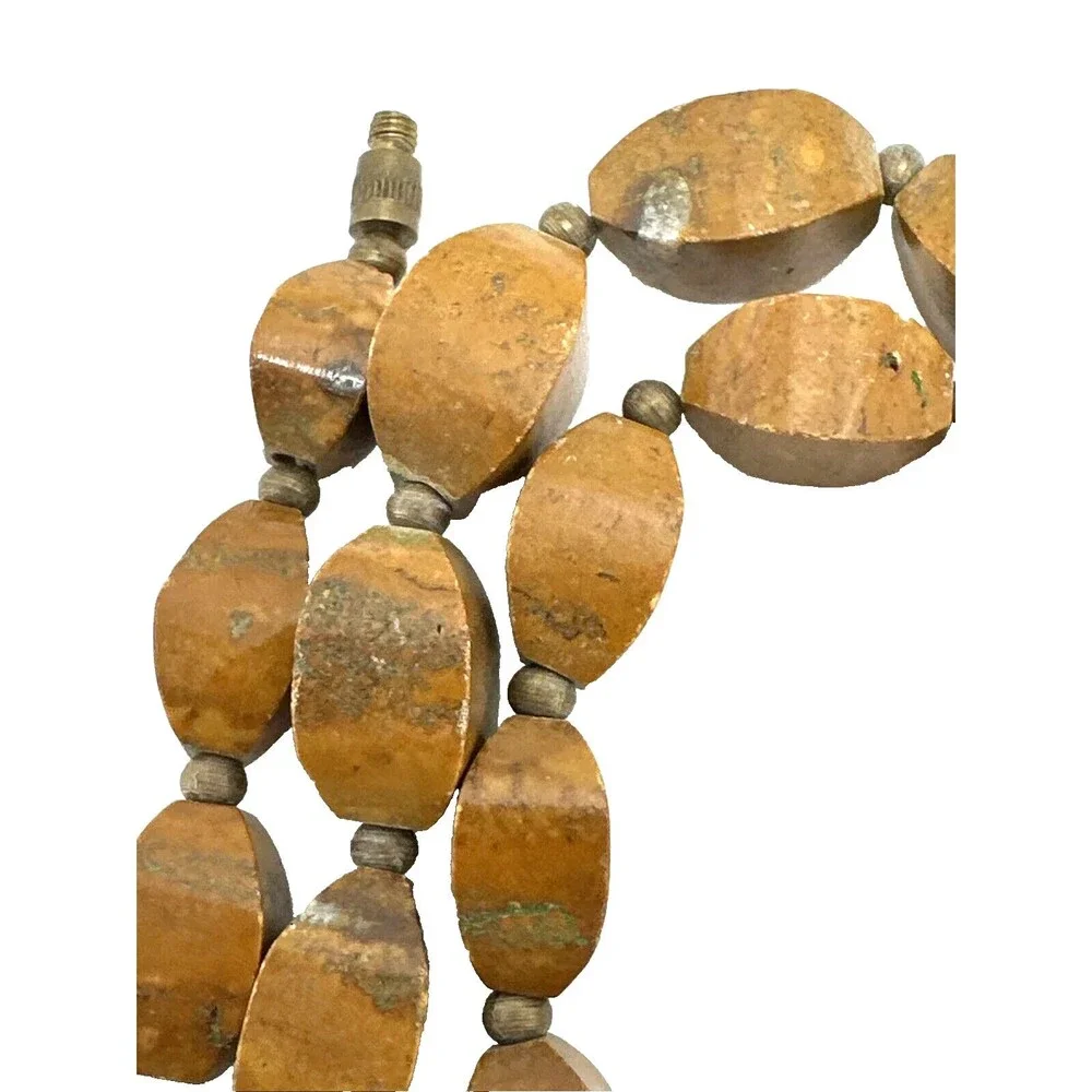 Unique Vintage Stone Bead Choker Necklace Heavy Brown Beige Petrified Wood 20